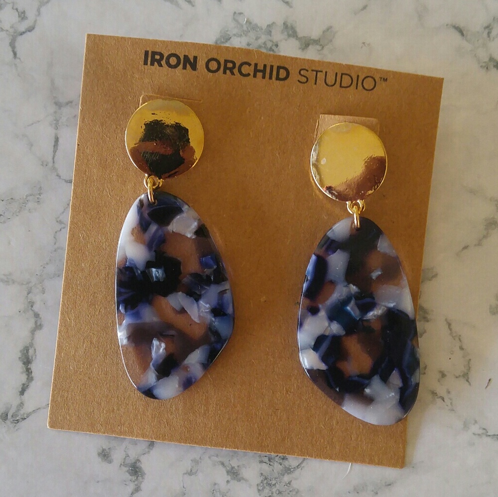Blue and Gold Resin Statement Earrings